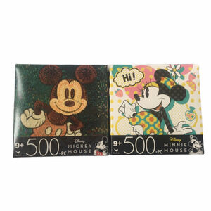 Cardinal Disney Two 500 Piece Jigsaw Puzzles Bundle Mickey Minnie Mouse 9+ New